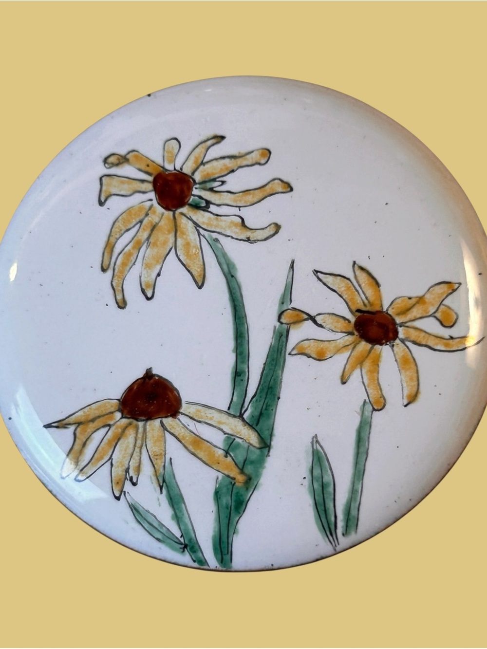 Vintage floral enamel brooch by artist André Vinet, MCM handpainted Summer Vibes